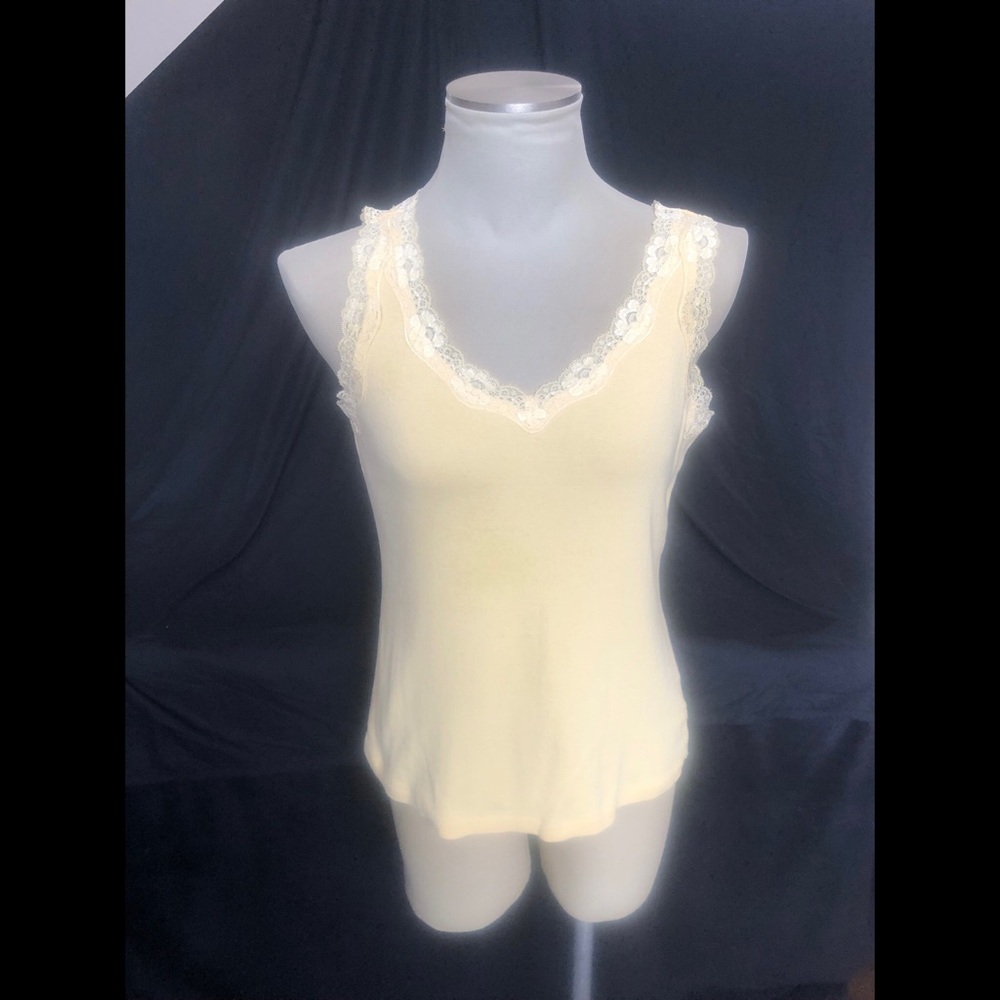 Karen Scott Yellow Lace Trim Summer Tank Top